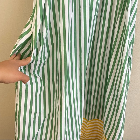 NWT Buru Contrast Striped Tie Shoulders Midi Dress Green & Yellow Size S/M - Picture 5 of 9